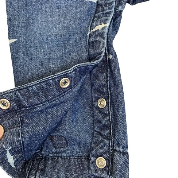 Tea Collection 100% Cotton Shark Print Denim Overalls Snap Closure Size 9-12 Mo - Picture 8 of 16